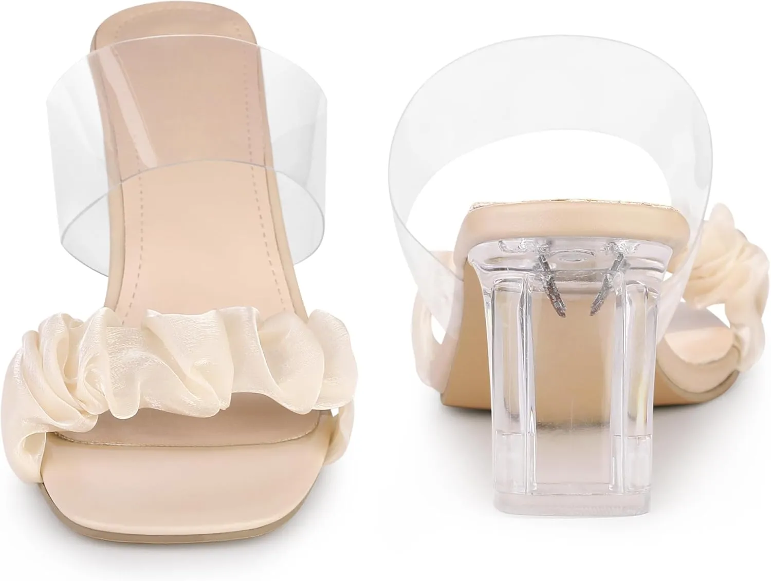 Perphy Clear Transparent Strap Chunky Heel Sandals Open Toe Slip on Slides for Women