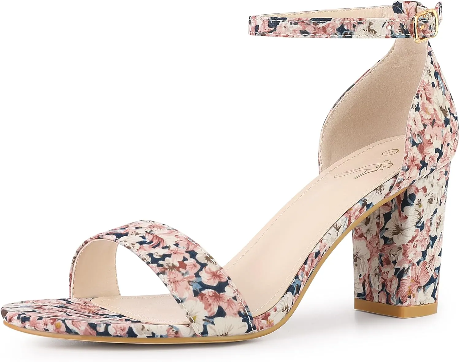 Perphy Floral Printed Open Toe Ankle Strap Chunky Heel Sandals for Women