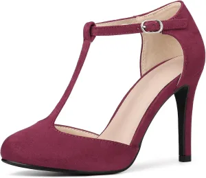 Perphy Mary Janes Pumps T-Strap Ankle Strap Stiletto Heels for Women