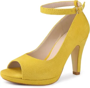 Perphy Platform Peep Toe Ankle Strap Stiletto Heel Dress Pumps Shoes for Women