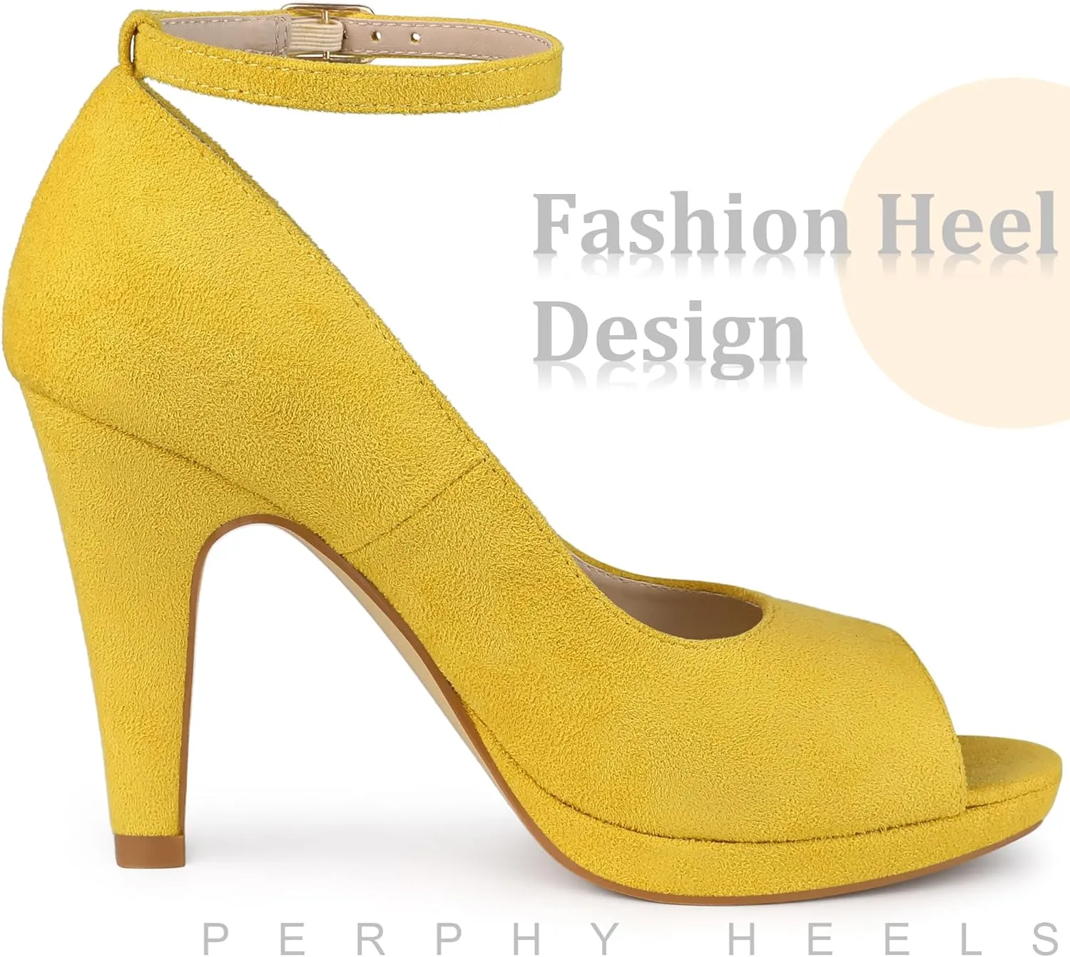 Perphy Platform Peep Toe Ankle Strap Stiletto Heel Dress Pumps Shoes for Women