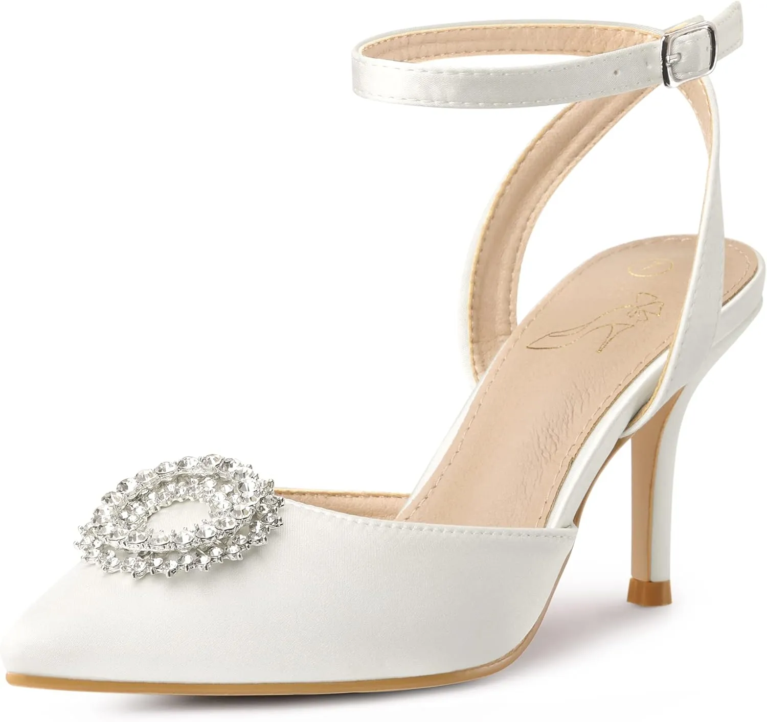 Perphy Rhinestones Ankle Strap Stiletto Heel Pumps for Women