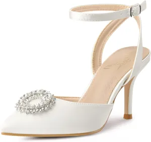 Perphy Rhinestones Ankle Strap Stiletto Heel Pumps for Women
