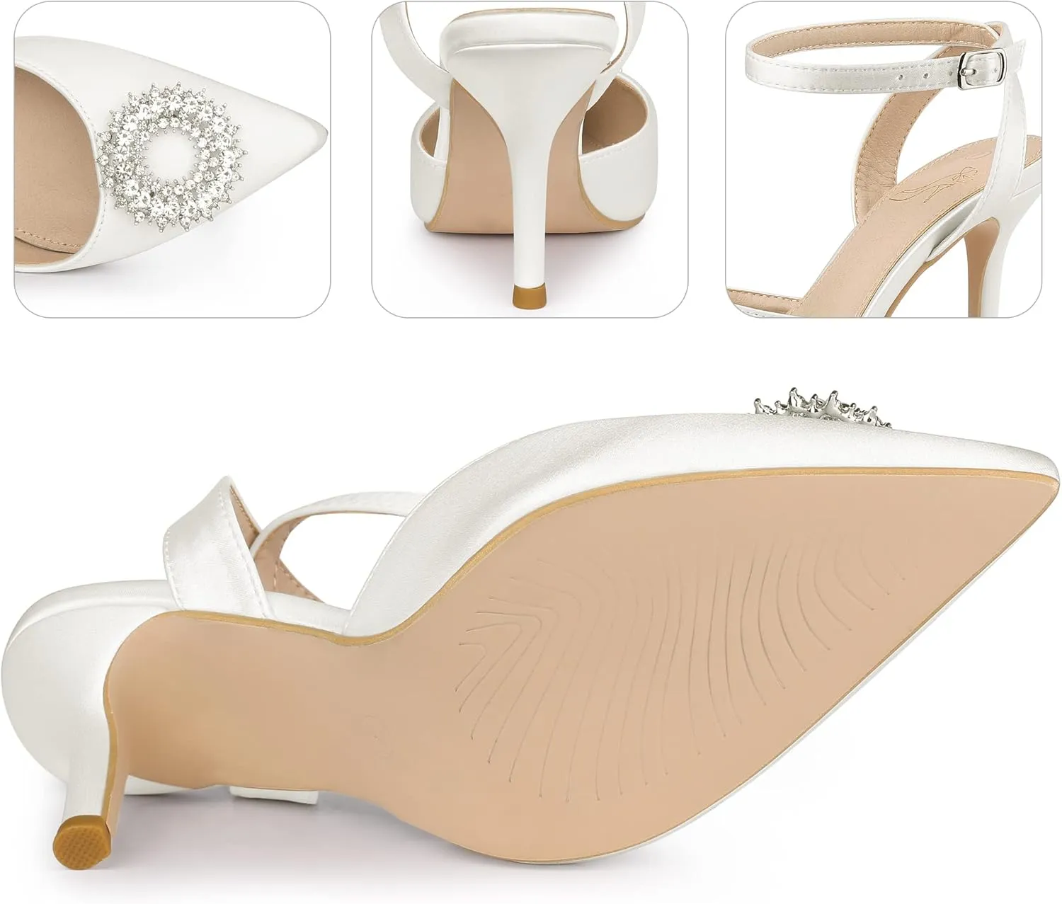 Perphy Rhinestones Ankle Strap Stiletto Heel Pumps for Women