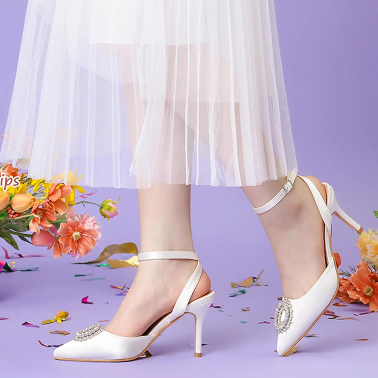 Perphy Rhinestones Ankle Strap Stiletto Heel Pumps for Women