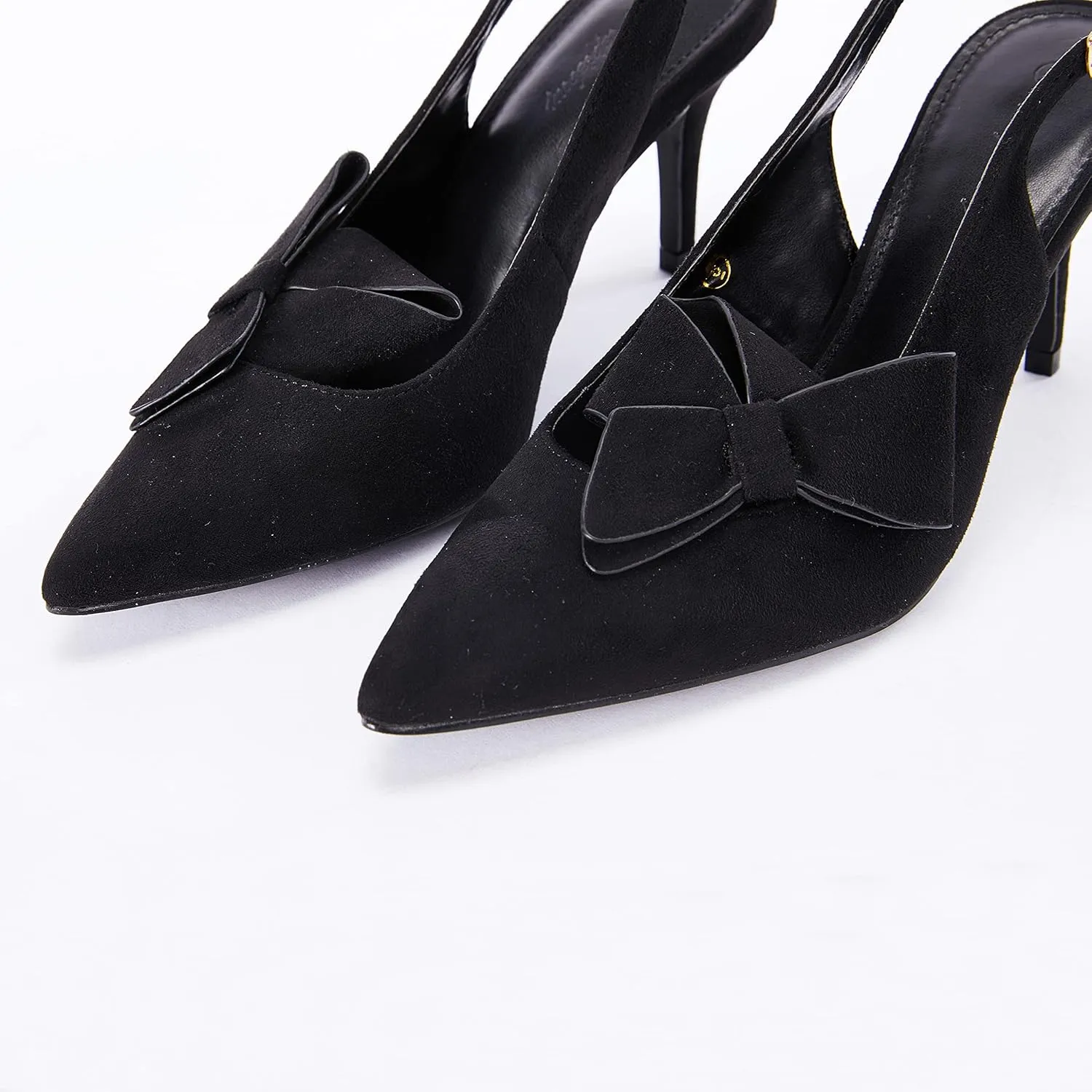 PiePieBuy Womens Pointed Toe Slingback Pumps Mid Heel Bow Stilettos Sandals Faux Suede Wedding Party Dress Shoes