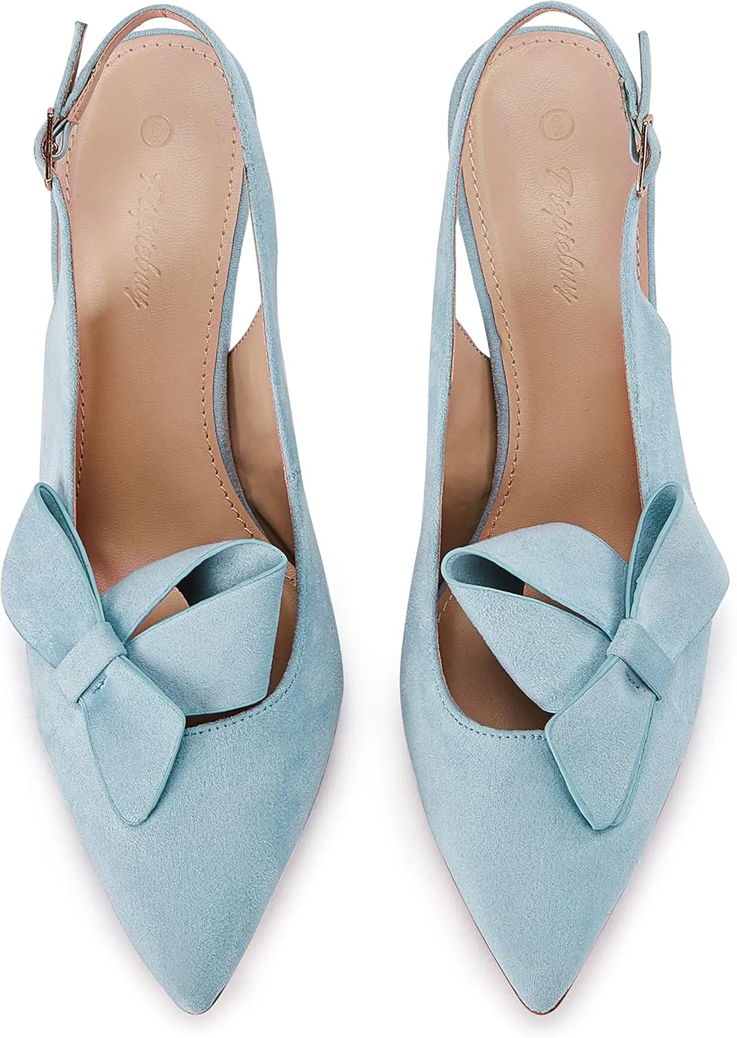 PiePieBuy Womens Pointed Toe Slingback Pumps Mid Heel Bow Stilettos Sandals Faux Suede Wedding Party Dress Shoes