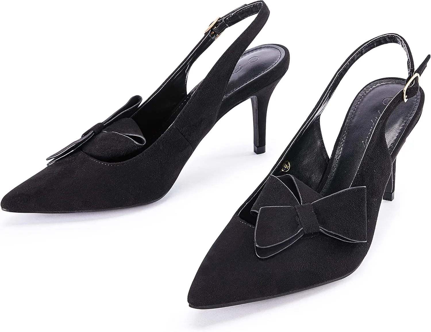 PiePieBuy Womens Pointed Toe Slingback Pumps Mid Heel Bow Stilettos Sandals Faux Suede Wedding Party Dress Shoes