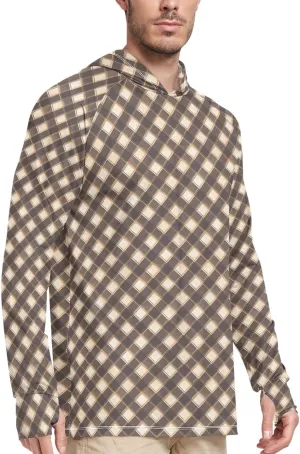Plaid in Bronze Men Sun Protection Hoodies Long Sleeve Mens Sun Shirt UPF 50  Sunproof Shirts UV Rash Guard with Hood