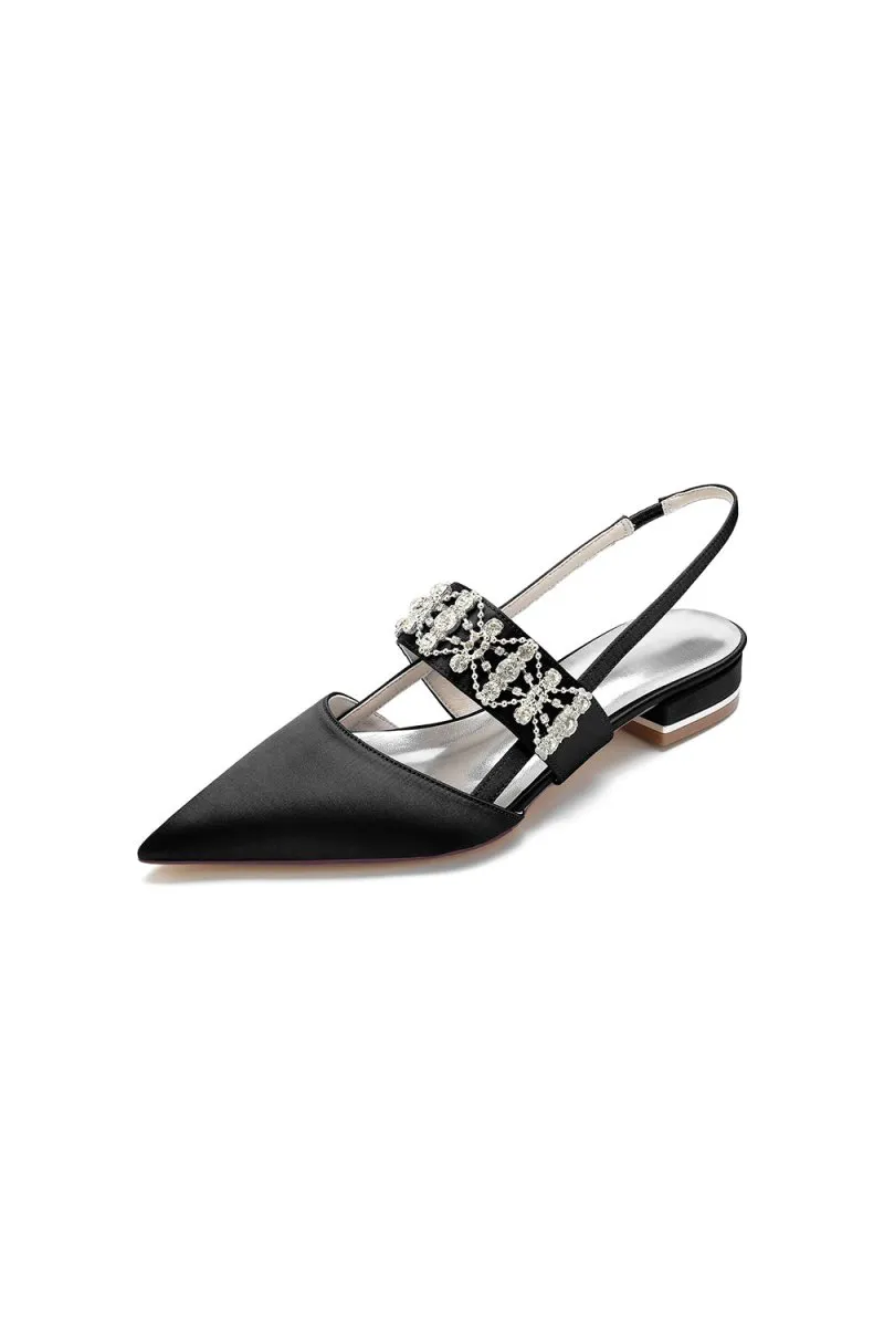 Pointed Toe Rhinestone Beaded Kitten Heels