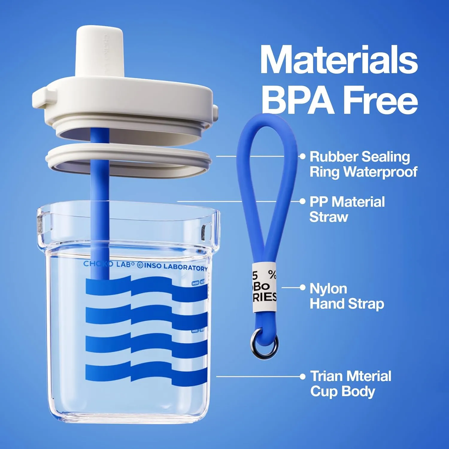 Portable Flat Water Bottle (24 OZ,700ml) with straw,BPA Free Tritan,Leak proof,Light weight,For travel,Gym,Fitness,Work,Camping etc,White&Blue