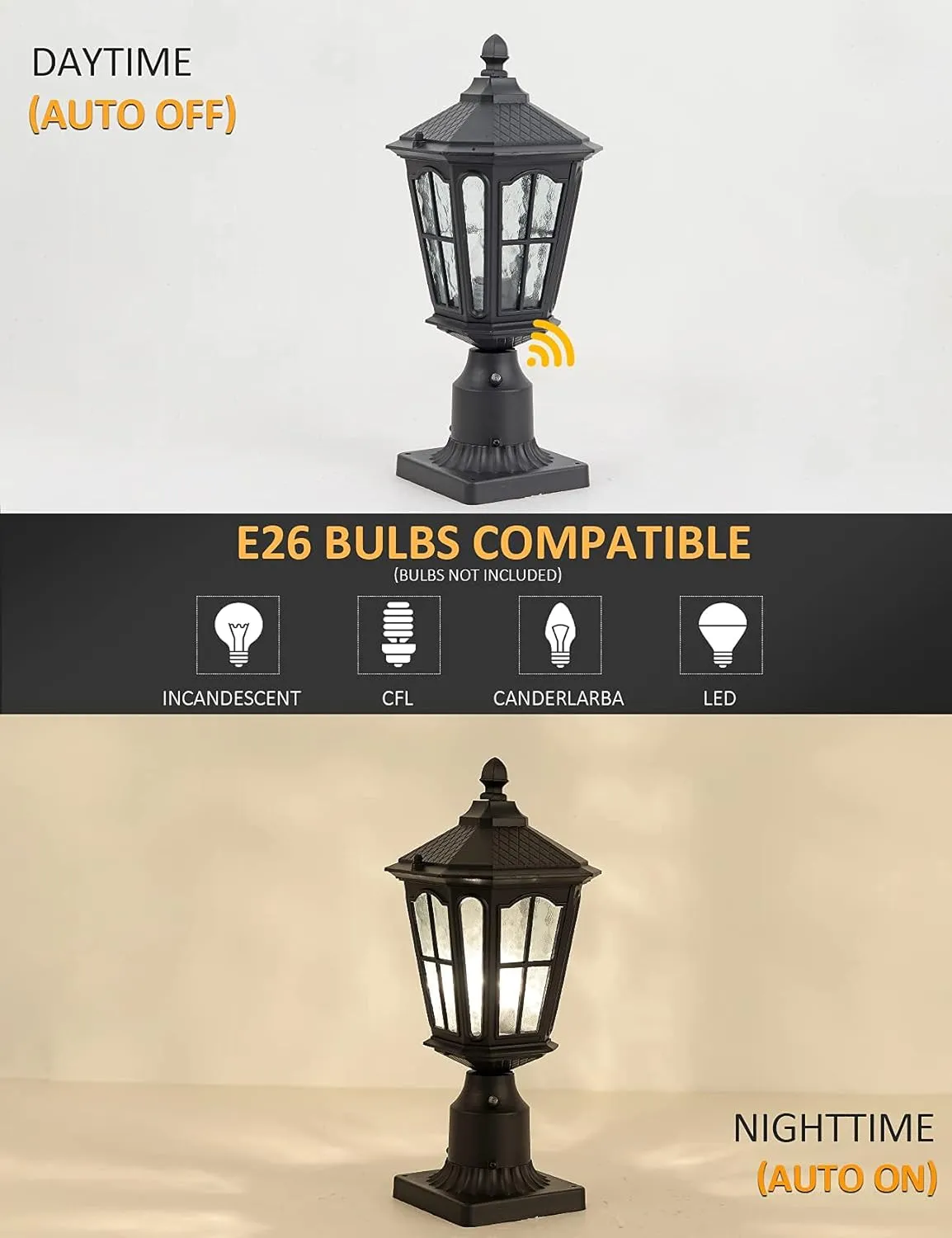 Post Light Outdoor with 3-Inch Pier Mount Base, 17''H Exterior Post Light Fixture,Waterproof IP65 Classic Die Cast Aluminum with Water Ripple Glass, E26 Base 60W Max,Matte Black