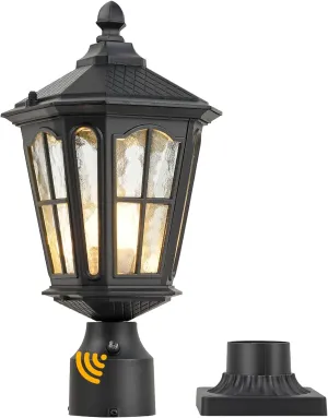 Post Light Outdoor with 3-Inch Pier Mount Base, 17''H Exterior Post Light Fixture,Waterproof IP65 Classic Die Cast Aluminum with Water Ripple Glass, E26 Base 60W Max,Matte Black