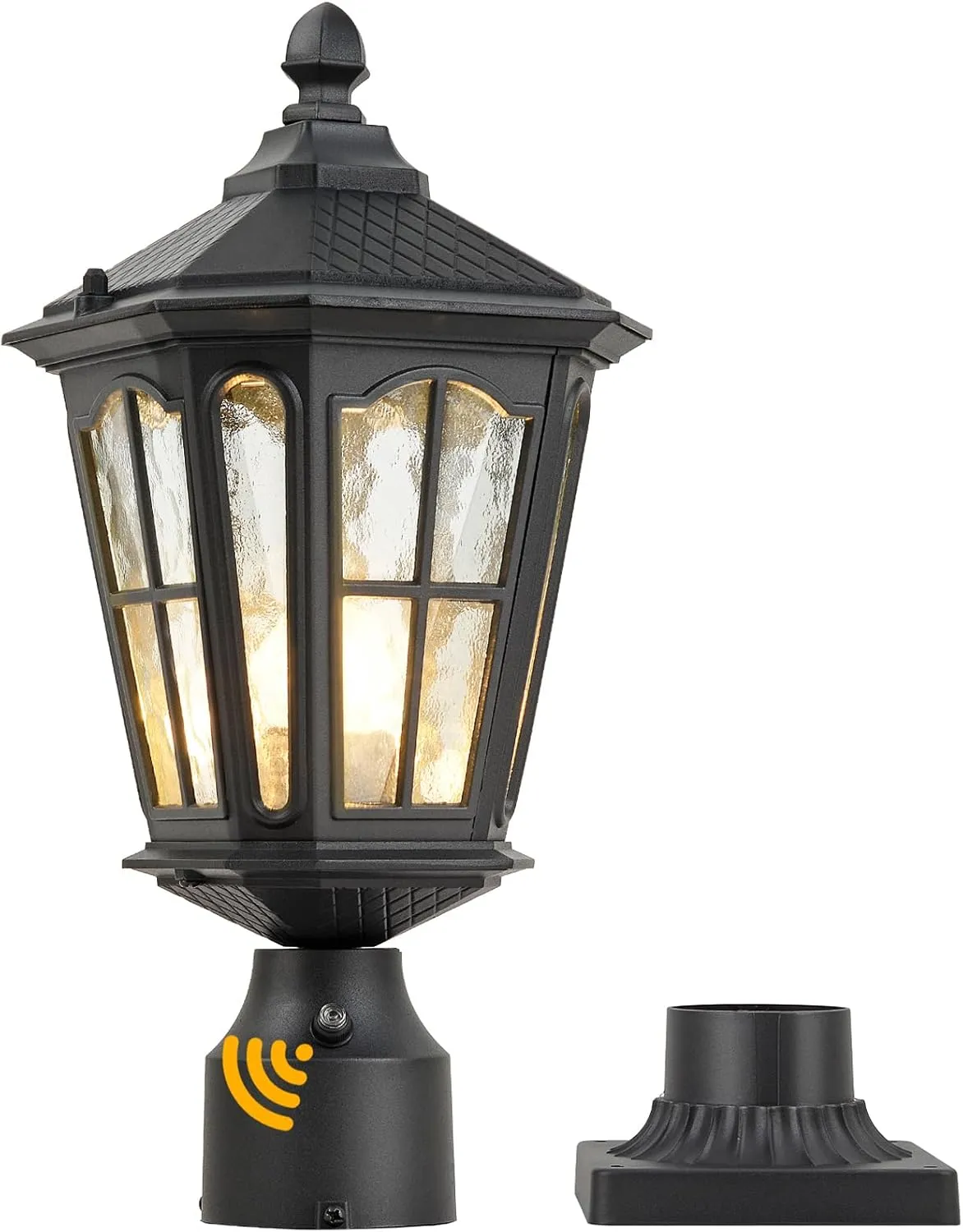 Post Light Outdoor with 3-Inch Pier Mount Base, 17''H Exterior Post Light Fixture,Waterproof IP65 Classic Die Cast Aluminum with Water Ripple Glass, E26 Base 60W Max,Matte Black
