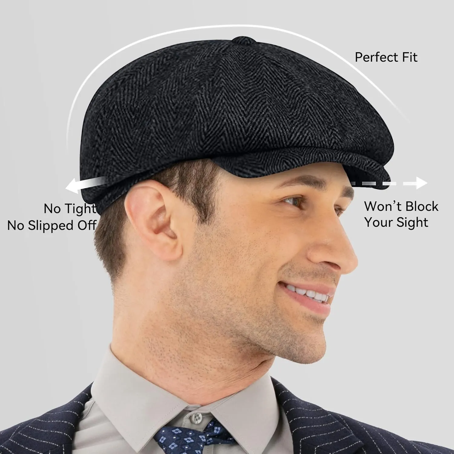 POUDAY Newsboy Cap for Men - Irish Newsies Cabbie Hat - Flat Winter Hat