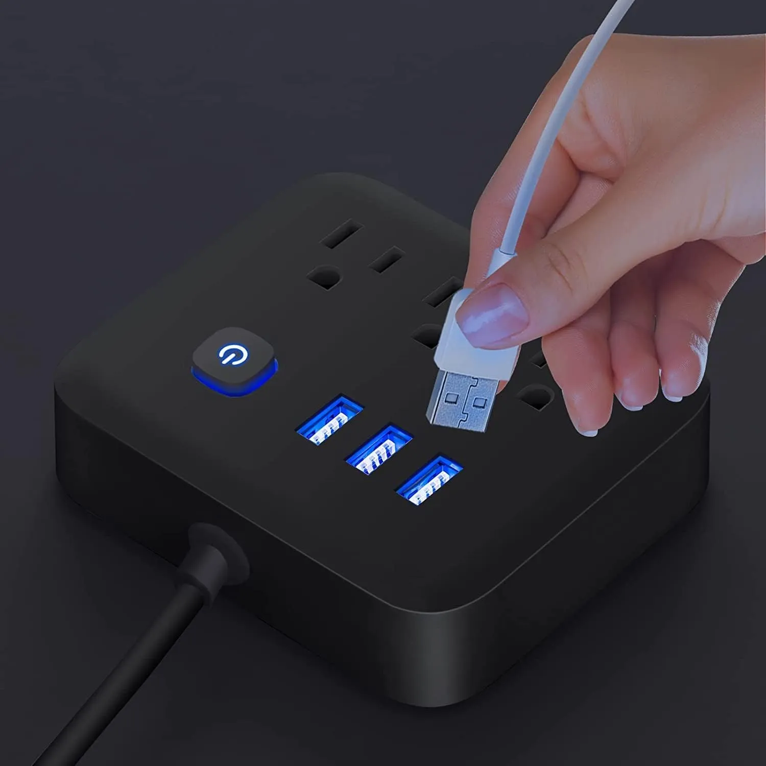 Power Strip Surge Protector USB Ports, Power Bar Outlets Ports Desktop Charging Station, Flat Plug, Wall Mount, Extension Cord,with Night Light Station for Cruise Ship,Home,Office, Black