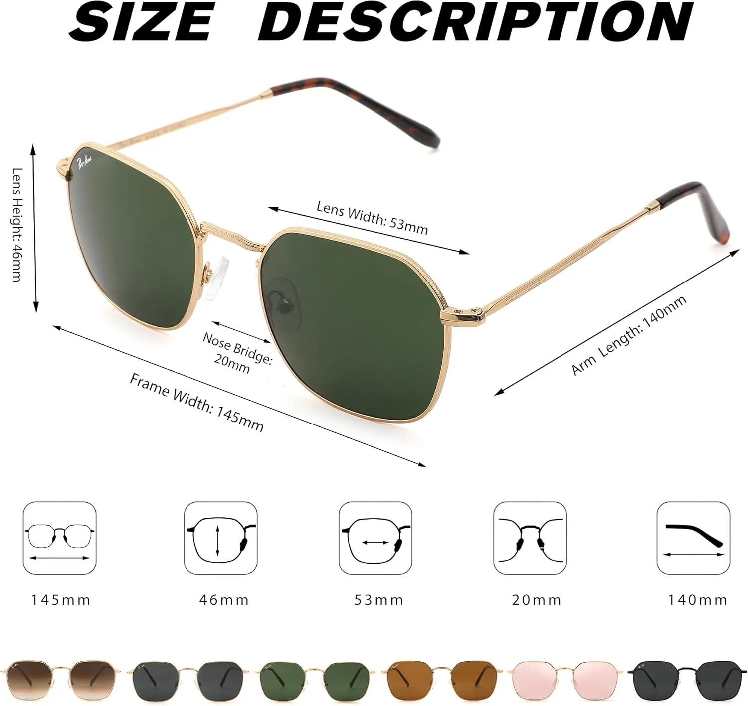 Pro Acme Classic Sunglasses for Women Men Hexagonal Flat Metal Frame Trendy Square Shades Sunglasses 100% Real Glass Lens