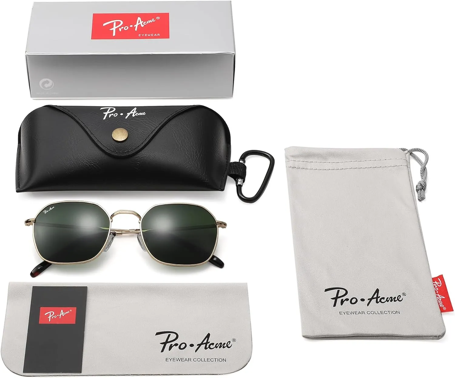 Pro Acme Classic Sunglasses for Women Men Hexagonal Flat Metal Frame Trendy Square Shades Sunglasses 100% Real Glass Lens