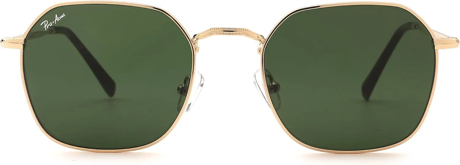 Pro Acme Classic Sunglasses for Women Men Hexagonal Flat Metal Frame Trendy Square Shades Sunglasses 100% Real Glass Lens