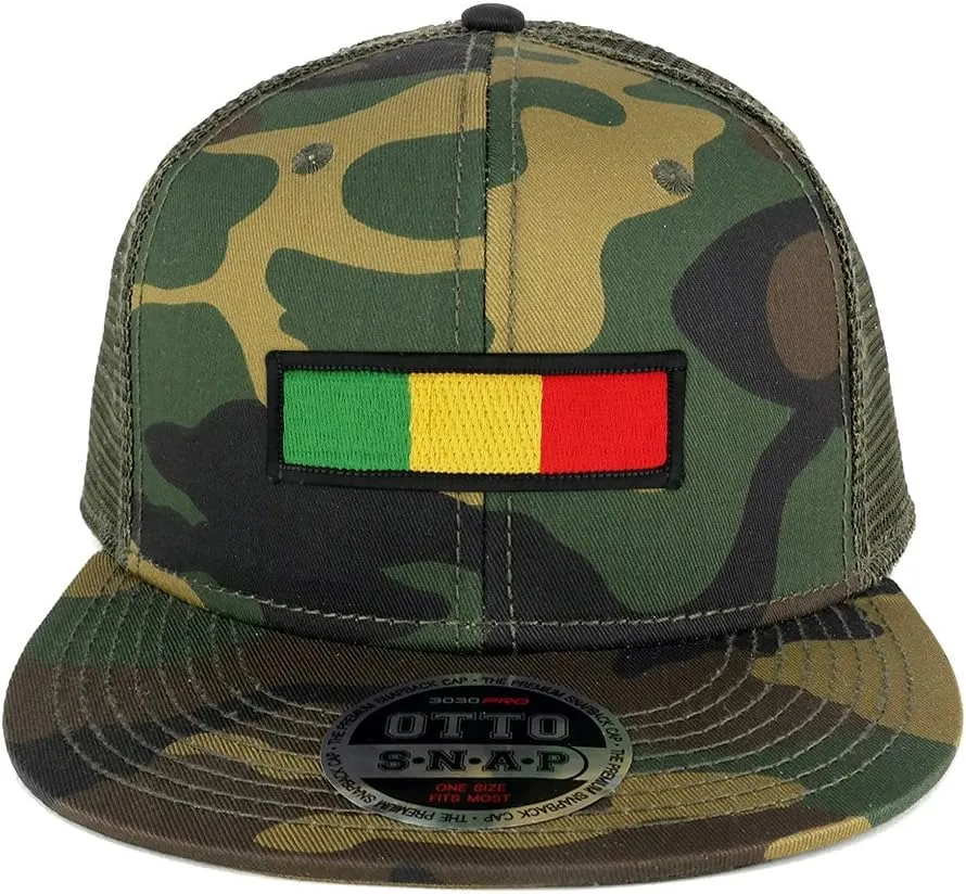 Rasta Green Yellow Red Embroidered Iron on Patch Camo Flat Bill Snapback Mesh Cap