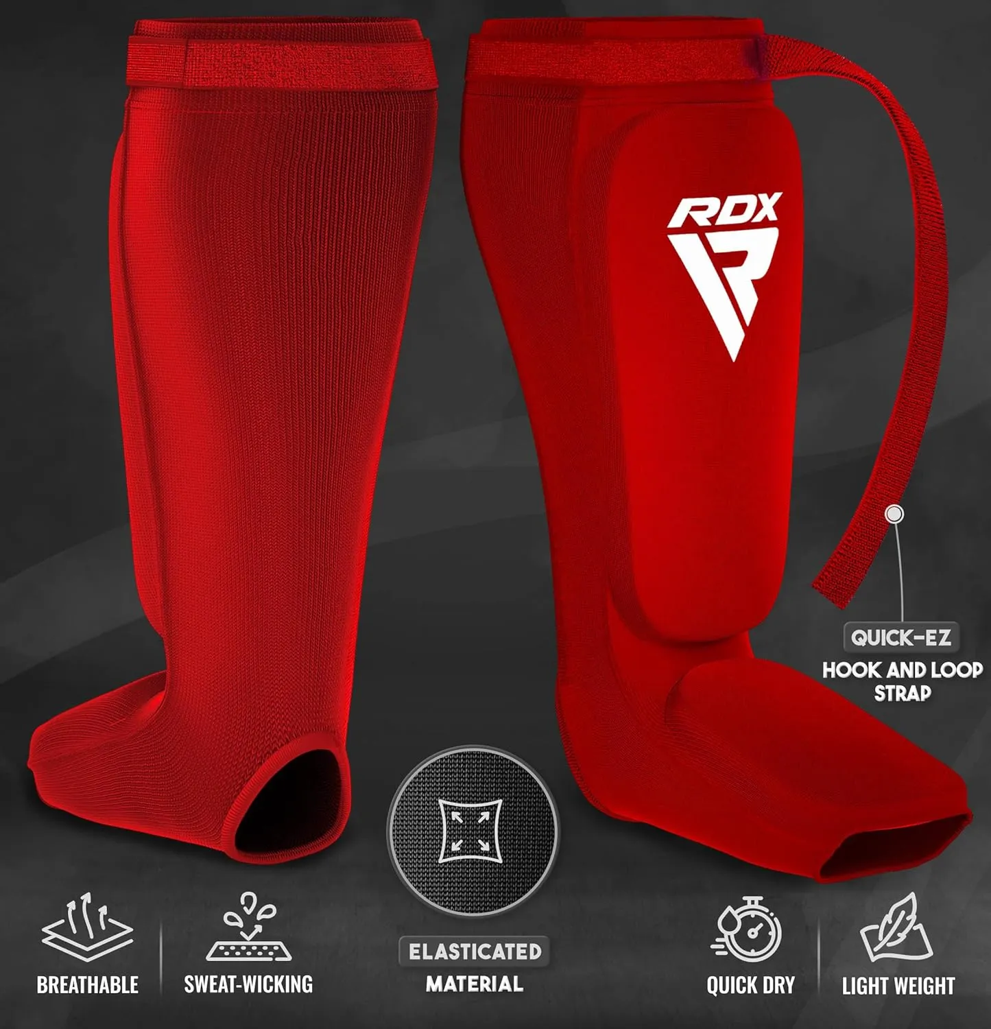 RDX Shin Guards Kickboxing Muay Thai, SATRA Approved, MMA Leg Instep Protection Pads, Sparring Training Martial Arts Boxing, Elasticated Padded Protector, Karate BJJ Taekwondo Gear, Men Women