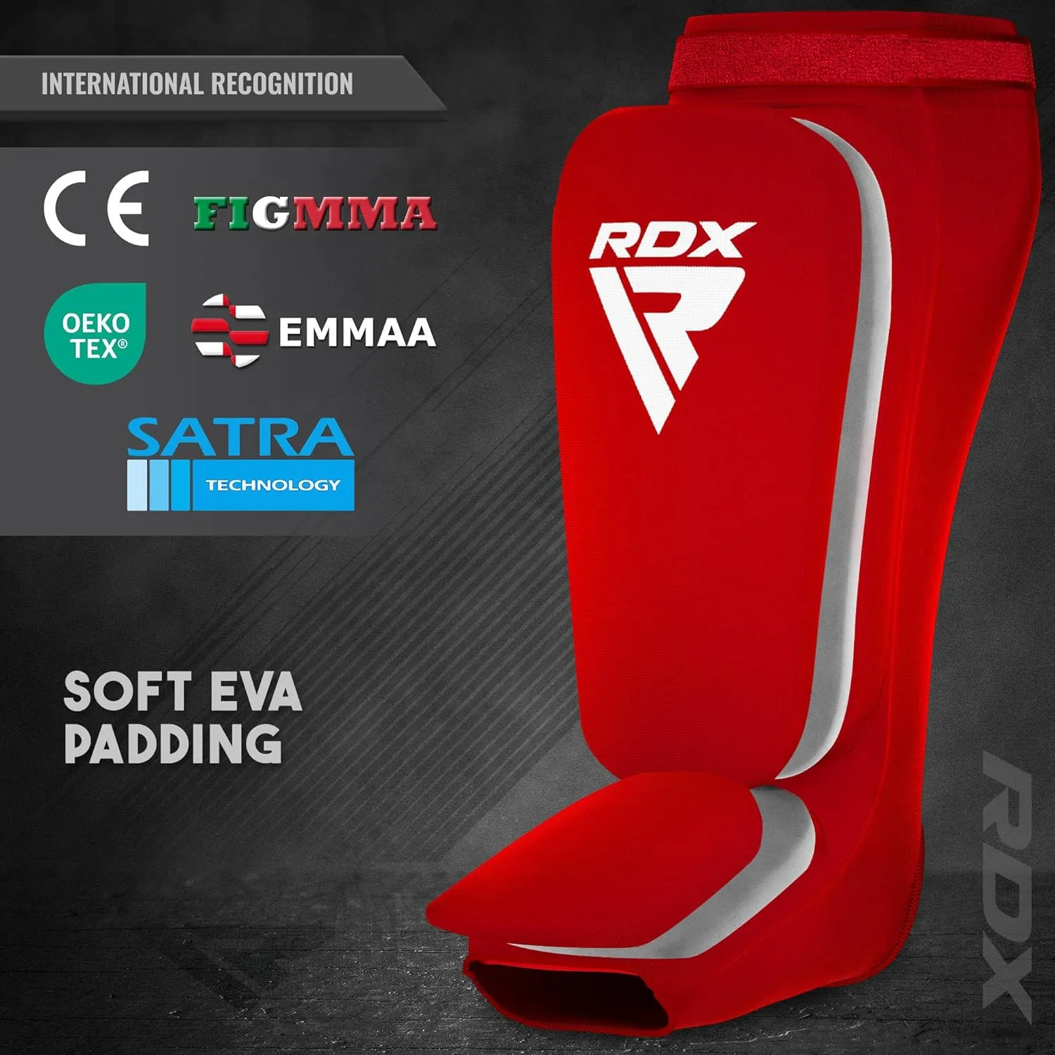 RDX Shin Guards Kickboxing Muay Thai, SATRA Approved, MMA Leg Instep Protection Pads, Sparring Training Martial Arts Boxing, Elasticated Padded Protector, Karate BJJ Taekwondo Gear, Men Women