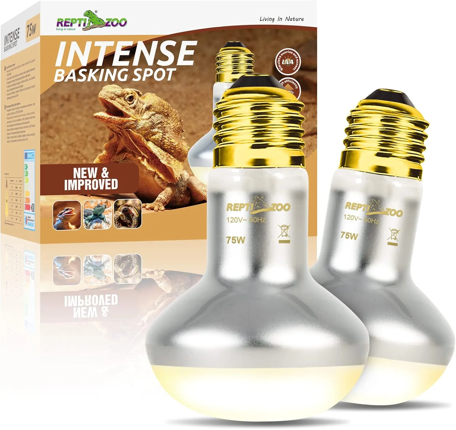 REPTI ZOO 2 Pack Heat Lamp 75W, Intense Basking Spot Simulated Natural Sunlight Heating Lamp Bulb, Heat Emitter UVA Heat Lamp Bulb for Reptile Chickens Pet Brooder