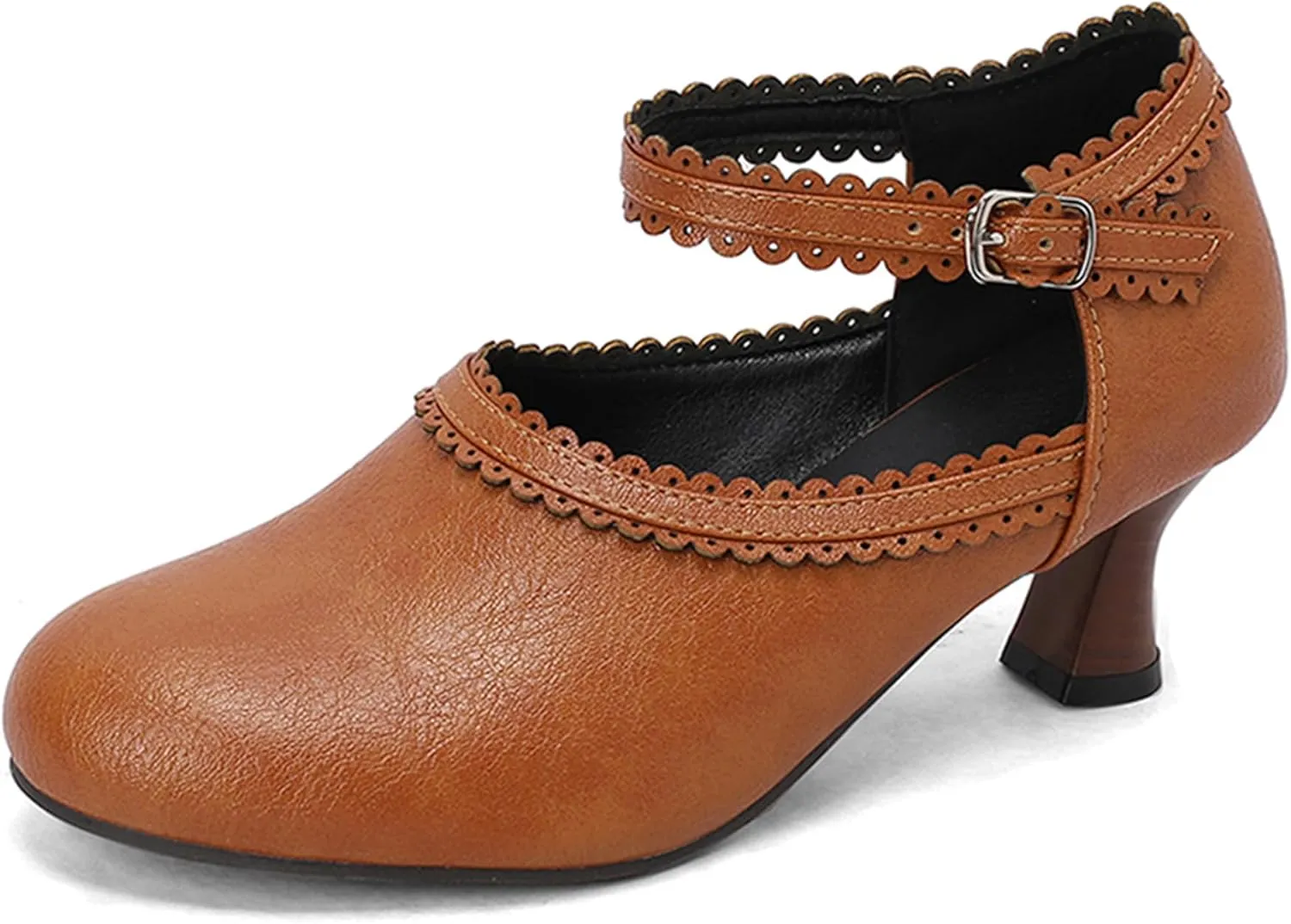 Retro Kitten Heel Ankle Strap Round Toe Women Shoes
