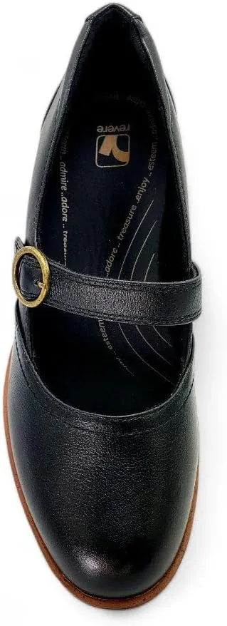Revere Alicante Women's Leather Mary Janes - Orthotic-Friendly with Adjustable Strap and Cushioned Forefoot