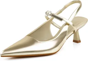 Rhinestones Slingback Heels Women Closed Pointed Toe Crystal Bridal Wedding Stiletto Pumps Shoes Slip On Sandals Buckle Strap Kitten Heels Size 6-10