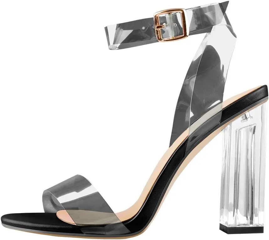 Richealnana Women's Clear Rhinestones Heels for Women Stiletto Heels Ankle Strap Sandals