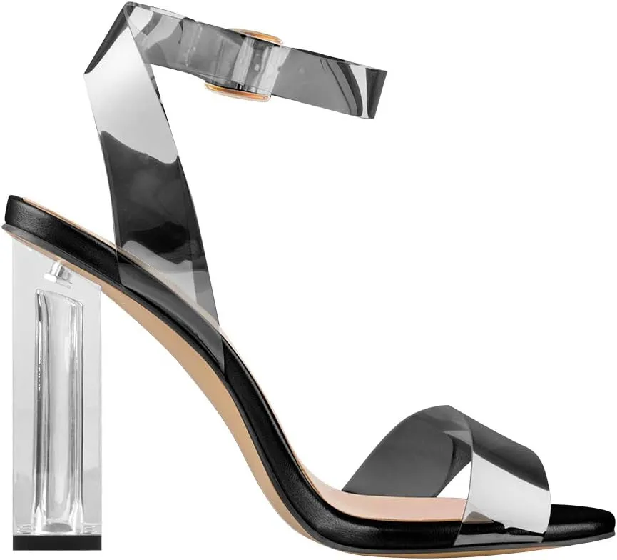 Richealnana Women's Clear Rhinestones Heels for Women Stiletto Heels Ankle Strap Sandals