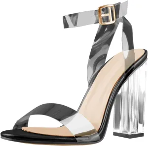 Richealnana Women's Clear Rhinestones Heels for Women Stiletto Heels Ankle Strap Sandals