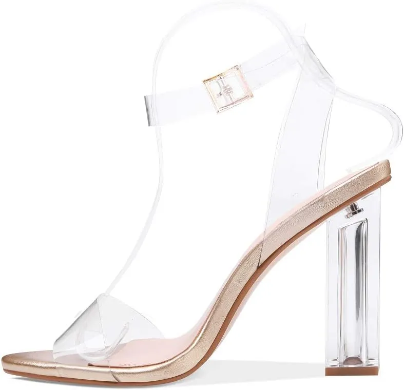 Richealnana Women's Clear Rhinestones Heels for Women Stiletto Heels Ankle Strap Sandals