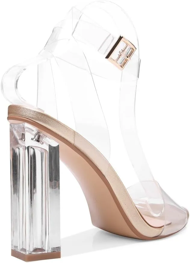 Richealnana Women's Clear Rhinestones Heels for Women Stiletto Heels Ankle Strap Sandals