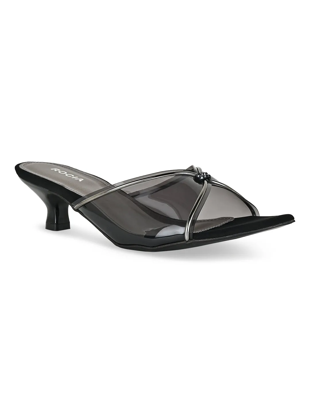 Rocia By Regal Black Women Vinyl Kitten Heel Sandal