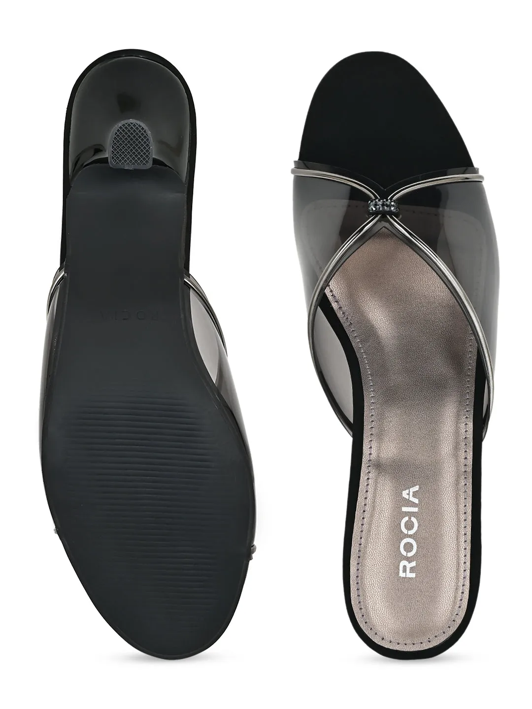 Rocia By Regal Black Women Vinyl Kitten Heel Sandal
