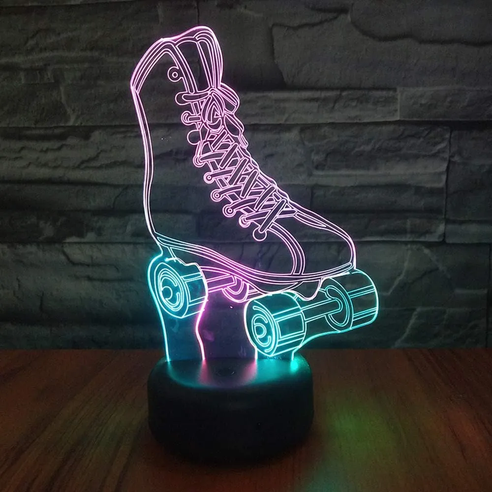 Roller Skate LED 3D Illusion Night Light USB Wheel Skating Shoes Lamp Birthday Gift for Teen Boy Girl Kid Teenager Adult Women Sports Bedroom Decoration Room Decor (Shoes)