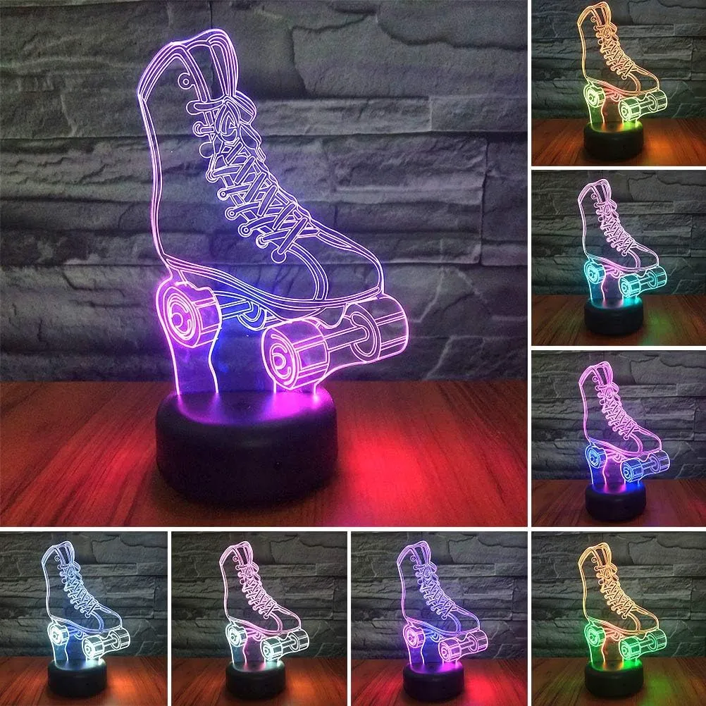 Roller Skate LED 3D Illusion Night Light USB Wheel Skating Shoes Lamp Birthday Gift for Teen Boy Girl Kid Teenager Adult Women Sports Bedroom Decoration Room Decor (Shoes)