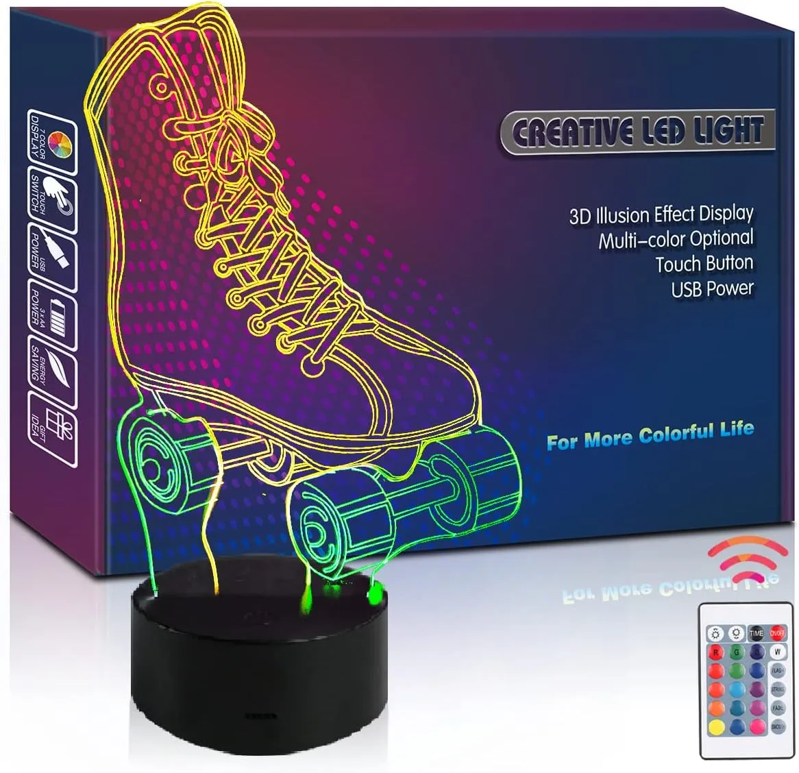 Roller Skate LED 3D Illusion Night Light USB Wheel Skating Shoes Lamp Birthday Gift for Teen Boy Girl Kid Teenager Adult Women Sports Bedroom Decoration Room Decor (Shoes)