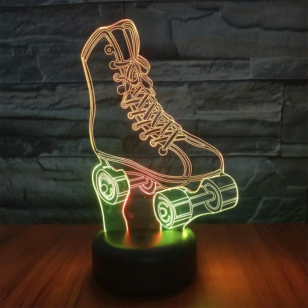 Roller Skate LED 3D Illusion Night Light USB Wheel Skating Shoes Lamp Birthday Gift for Teen Boy Girl Kid Teenager Adult Women Sports Bedroom Decoration Room Decor (Shoes)