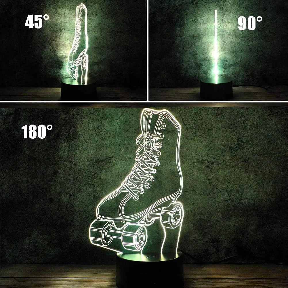 Roller Skate LED 3D Illusion Night Light USB Wheel Skating Shoes Lamp Birthday Gift for Teen Boy Girl Kid Teenager Adult Women Sports Bedroom Decoration Room Decor (Shoes)