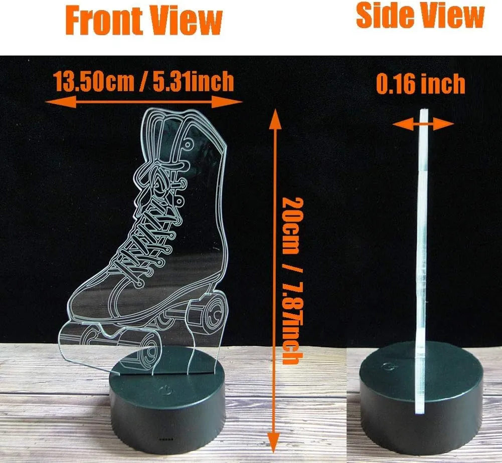 Roller Skate LED 3D Illusion Night Light USB Wheel Skating Shoes Lamp Birthday Gift for Teen Boy Girl Kid Teenager Adult Women Sports Bedroom Decoration Room Decor (Shoes)