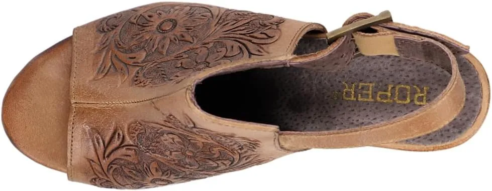 ROPER Women's Mika Floral Embossed Peep Toe Shootie Pumps Heeled Sandal