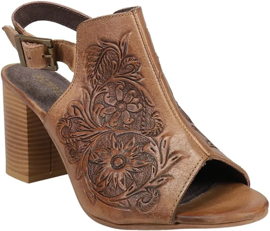 ROPER Women's Mika Floral Embossed Peep Toe Shootie Pumps Heeled Sandal