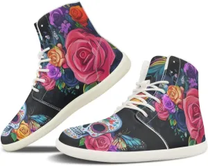 Rose Skull Print Women High Top Barefoot Shoes Wide Toe Sneakers Casual Sports Sneakers Minimalist Zero Drop Ankle Support Shoes