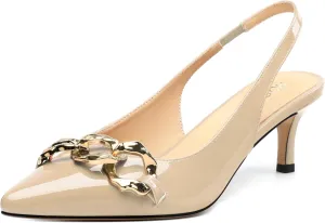 ROSERWISH Women's Slingback Kitten Heels Pointed Closed Toe Low Heel Pumps Patent Wedding Party Casual 2 inch Dress Shoes