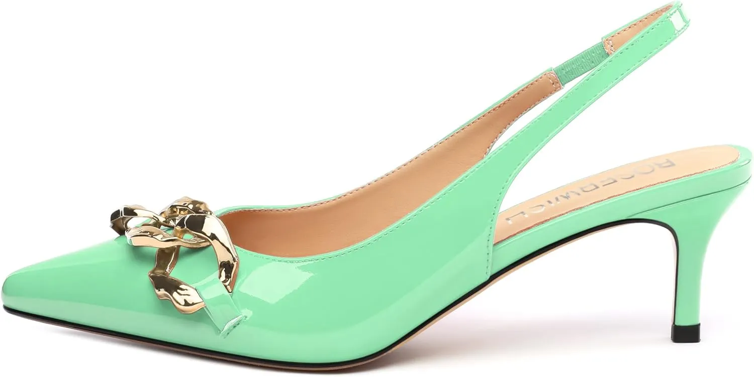 ROSERWISH Women's Slingback Kitten Heels Pointed Closed Toe Low Heel Pumps Patent Wedding Party Casual 2 inch Dress Shoes