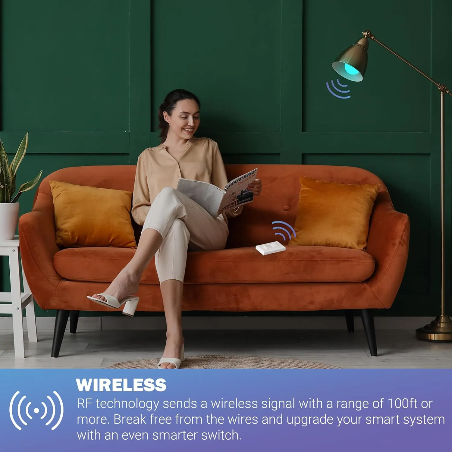 RunLessWire Click for Philips Hue Wireless Battery Free Dimming Smart Switch Friends of Hue Bulb Lighting Control Works with All Home Automation Hubs Through Bridge & App Self Powered - Light Almond