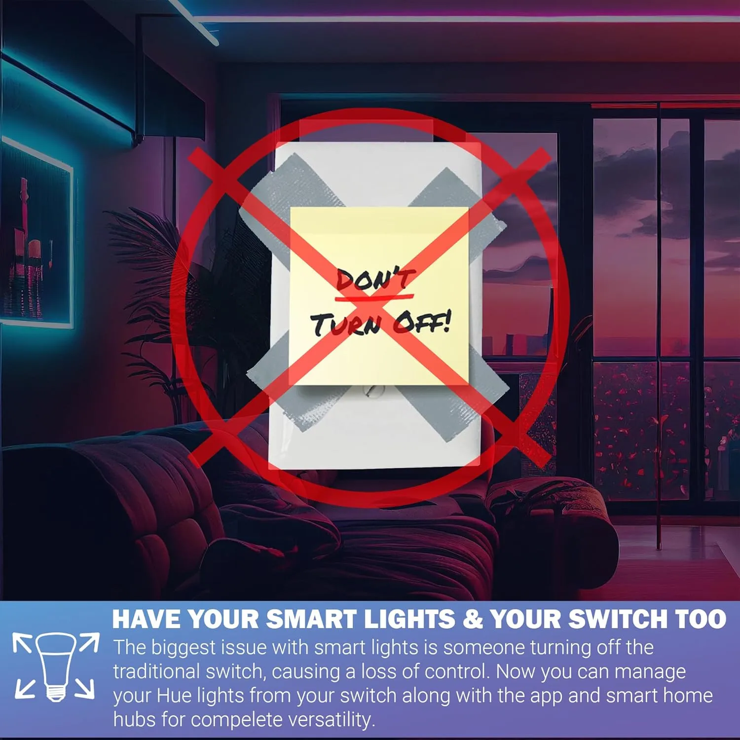 RunLessWire Click for Philips Hue Wireless Battery Free Dimming Smart Switch Friends of Hue Bulb Lighting Control Works with All Home Automation Hubs Through Bridge & App Self Powered - Light Almond